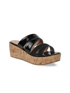 VALIOSAA Black Flatform Sandals 2 Inch Heels