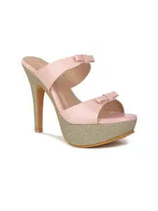 VALIOSAA Pink Party Platform Sandals with Bows 5 Inch Heels