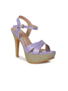 VALIOSAA Lavender Platform Sandals with Buckles 5 Inch Heels