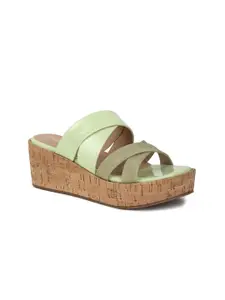 VALIOSAA Green Flatform Sandals 2 Inch Heels