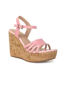 VALIOSAA Pink Wedge Sandals with Buckles