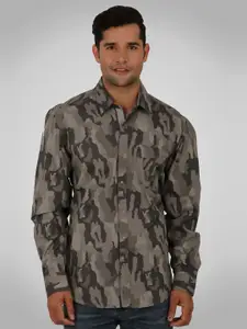 SHIRT THEORY Men Beige & Grey Comfort Printed Casual Shirt