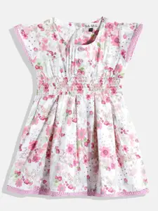 Bella Moda White & Pink Floral Pure Cotton Dress
