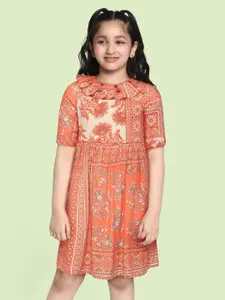 Bella Moda Orange & Off White Ethnic Motifs A-Line Dress