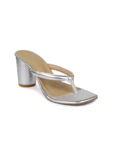 Inc 5 Silver-Toned & Silver-Toned Party Block Heels