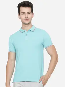 Greenfibre Men Blue Polo Collar Slim Fit T-shirt