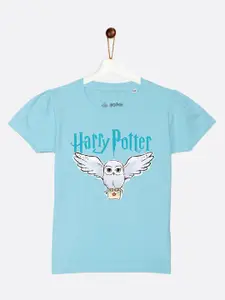 YK Warner Bros Girls Sky Blue Harry Potter Printed Puff Sleeve T-shirt