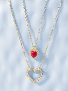 MINUTIAE Women Red Stone Brass Gold-Plated Layered Necklace