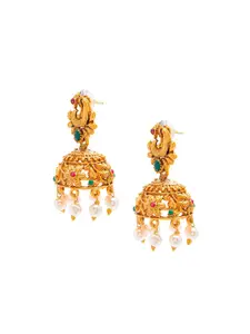 Shining Jewel - By Shivansh women Gold-Toned Peacock Design Jhumkas Earrings