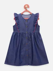 LilPicks Girls Blue Denim Ruffle Dress