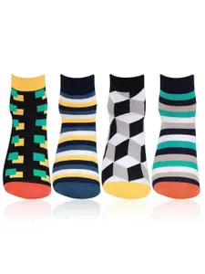 Bonjour Men Pack of 4 Multicolored Patterned Ankle Length Socks