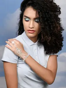 ODETTE Women Silver-Toned & White Silver-Plated Ring Bracelet