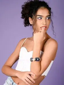 ODETTE Women Silver-Toned & White Cuff Bracelet
