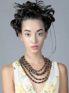 ODETTE Black & Gold-Toned Layered Necklace