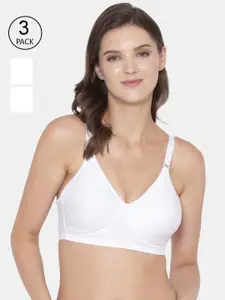 Souminie Pack of 3 White Solid Non Wired Fill Coverage Everyday Bra