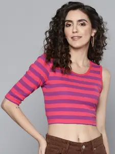 SASSAFRAS Fuchsia & Purple Striped One Sleeved Crop Top