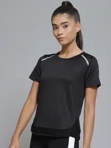 Fitkin Women Black Solid Knitted Rapid-Dry T-shirt