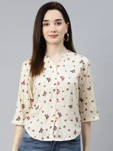Ayaany Women Cream-Coloured Comfort Floral Printed Casual Shirt