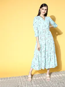 plusS Women Blue Floral Volume Play Midi Dress