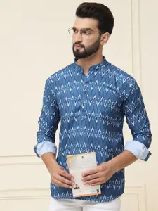 SOJANYA Men Teal Blue Ethnic Motifs Printed Kurta