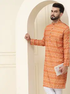 SOJANYA Men Mustard Yellow & Cream-Coloured Printed Cotton Kurta