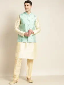 SOJANYA Men Sea Green Mirror Work Nehru Jacket