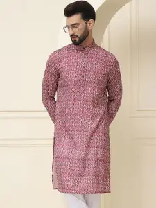 SOJANYA Men Black & Grey Ethnic Motifs Printed Cotton Kurta