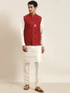 SOJANYA Men Off White Silk Cotton Kurta with Churidar