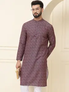 SOJANYA Men Black & Peach-Coloured Cotton Kurta