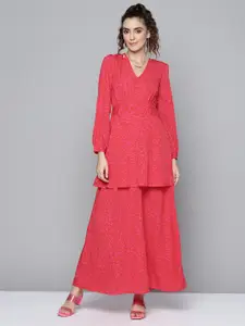 SASSAFRAS Women Fuchsia Pink & Red Floral Layered Maxi Dress
