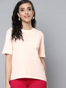 SASSAFRAS Women Cream-Coloured Typography Printed Pure Cotton T-shirt