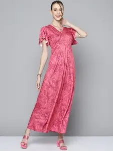 SASSAFRAS Women Fuchsia Floral Printed Maxi Dress