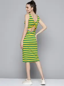 SASSAFRAS Women Yellow & Green Striped Sheath Midi Dress
