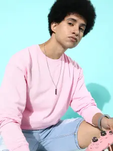 Harvard Men Light Pink Solid Round-Neck Pullover Sweatshirt