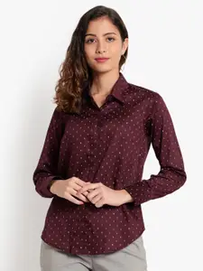 Indietoga Women Plus Size Burgundy Printed Slim Fit Cotton Formal Shirts