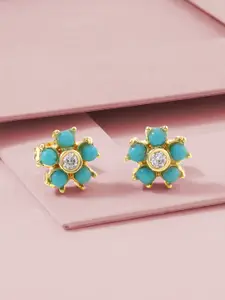 MINUTIAE Women Turquoise Blue Gold Plated Floral Studs Earrings