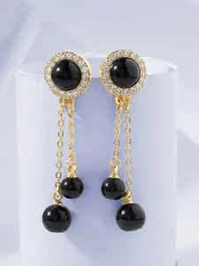MINUTIAE Black & Gold-Plated Circular Drop Earrings