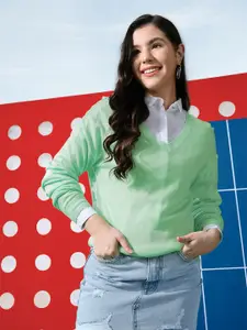 Harvard Women Green Solid Acrylic Pullover