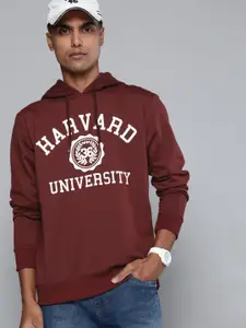 Harvard Men Maroon Brand Logo Printed Hooded Sweatshirt