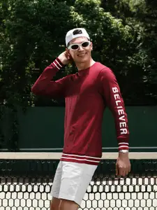 Harvard Men Maroon Round Neck Long Sleeves Pullover Sweatshirt