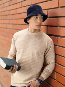 Harvard Men Beige Acrylic Self-Striped Pullover