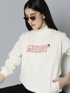 Harvard Women Cream-Coloured Typography Printed Sweatshirt