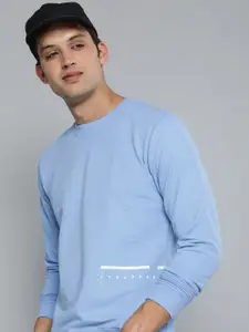 Harvard Men Blue Solid Round Neck Sweatshirt With Typography Detail