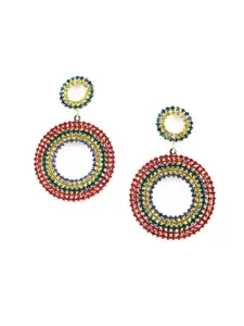 ODETTE Gold-Toned & Red Classic Drop Earrings