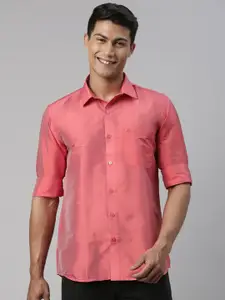 TATTVA Men Peach-Coloured Slim Fit Casual Shirt