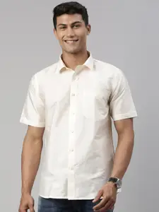 TATTVA Men Cream-Coloured Slim Fit Half Sleeves Casual Shirt