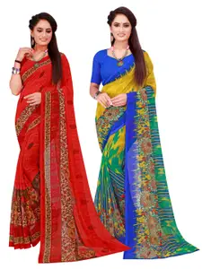KALINI Red & Multicoloured Pack Of 2 sPure Georgette Saree