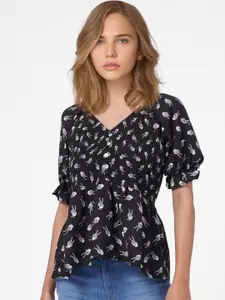 ONLY Black Floral Print Top