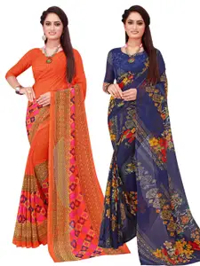 Florence Red & Blue Pure Geometric Pack of 2 Pure Georgette Saree