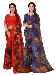 Florence Navy Blue & Red Geometric Pack of 2 Pure Georgette Saree